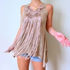 Y2k tan fringe boho tank top